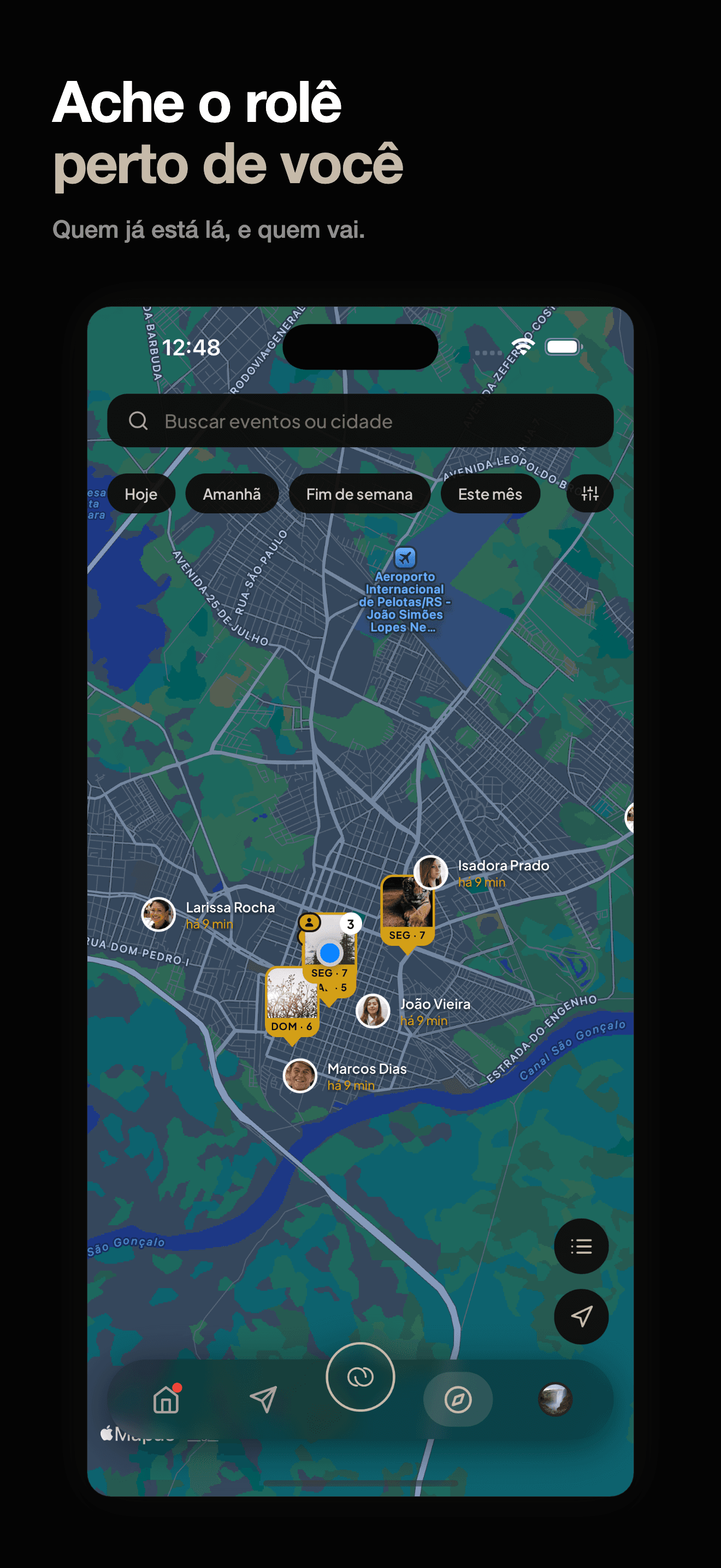 Mapa do Kizuno com eventos e amigos próximos